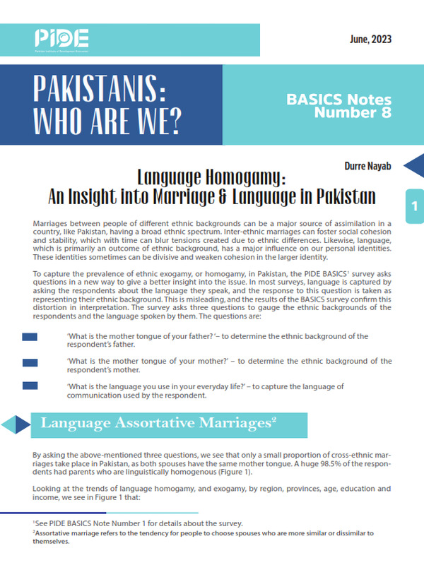 Language Homogamy: An Insight into Marriage and Language in Pakistan