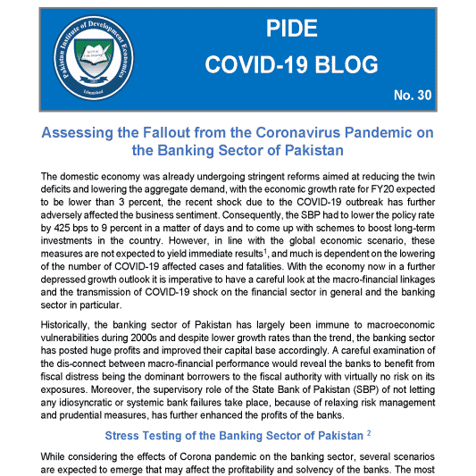 Assessing the Fallout from the Coronavirus Pandemic on the Banking Sector of Pakistan