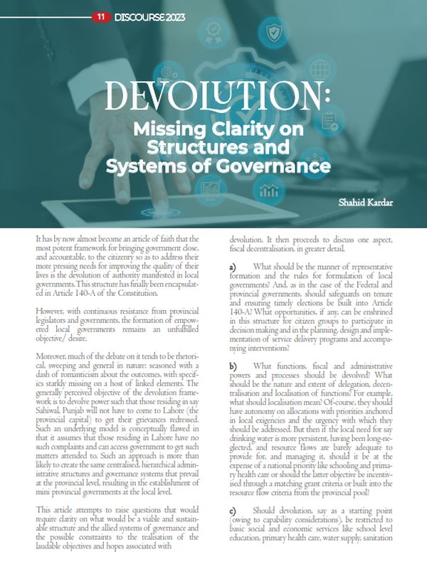 Devolution: Missing Clarity on Structures and Systems of Governance
