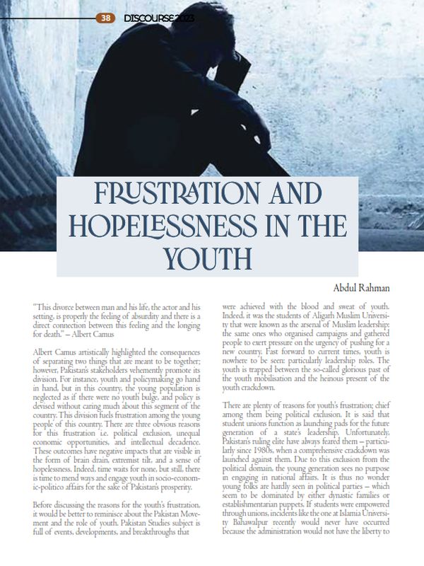 Frustration and Hopelessness in the Youth