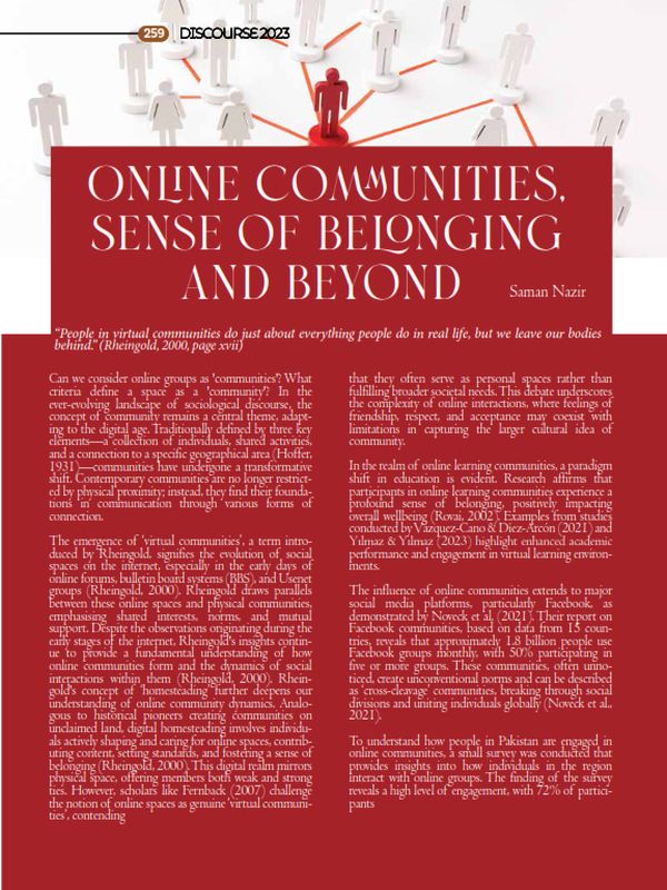 Online Communities, Sense of Belonging and Beyond