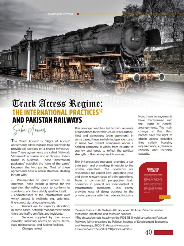 Track Access Regime: The International Practices And Pakistan Railways