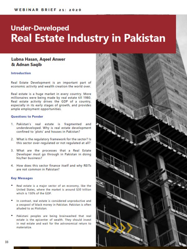 Under-Developed Real Estate Industry in Pakistan - Webinar Brief 21: 2020
