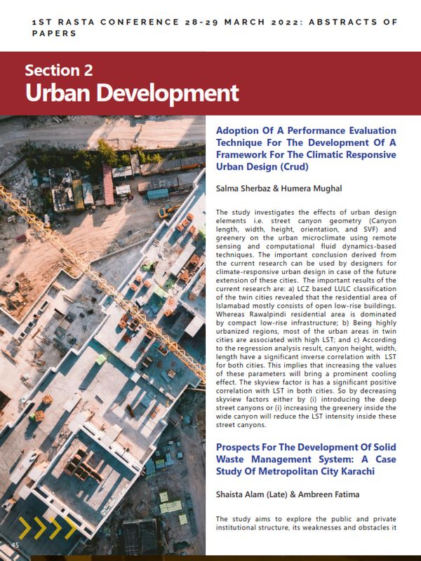 1st RASTA Conference 28-29 March 2022: Abstracts of Papers (Section 2: Urban Development)