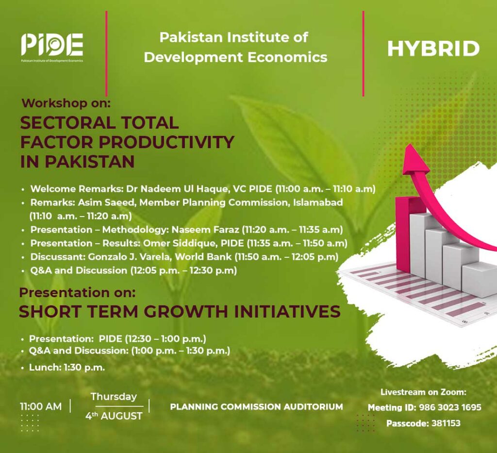Workshop on: Sectoral Total Factor Productivity In Pakistan