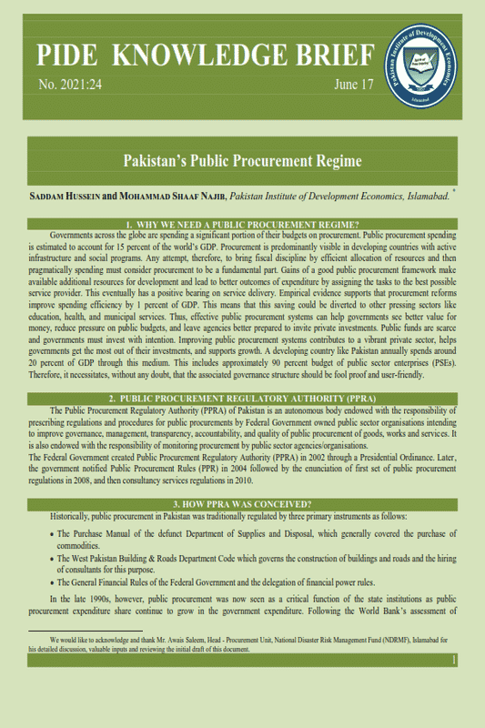 Pakistan’s Public Procurement Regime