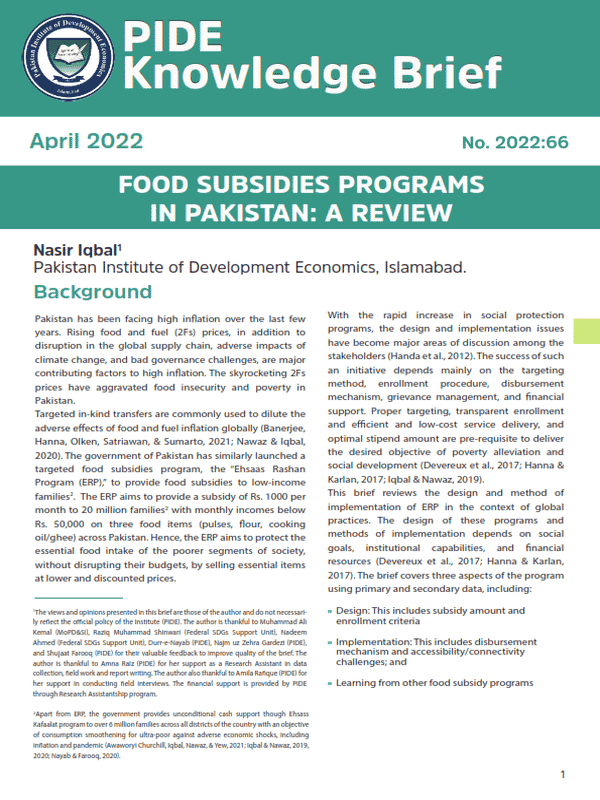 Food Subsidies Programs In Pakistan: A Review