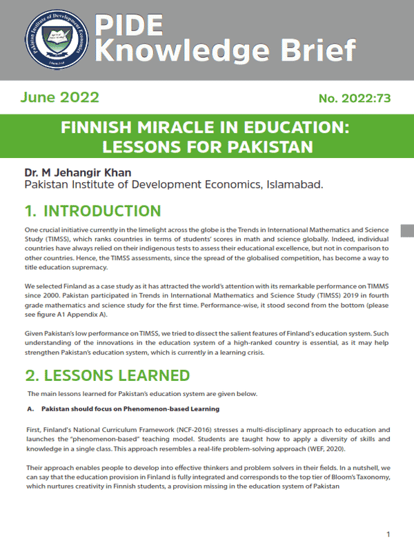 Finnish Miracle in Education: Lessons for Pakistan