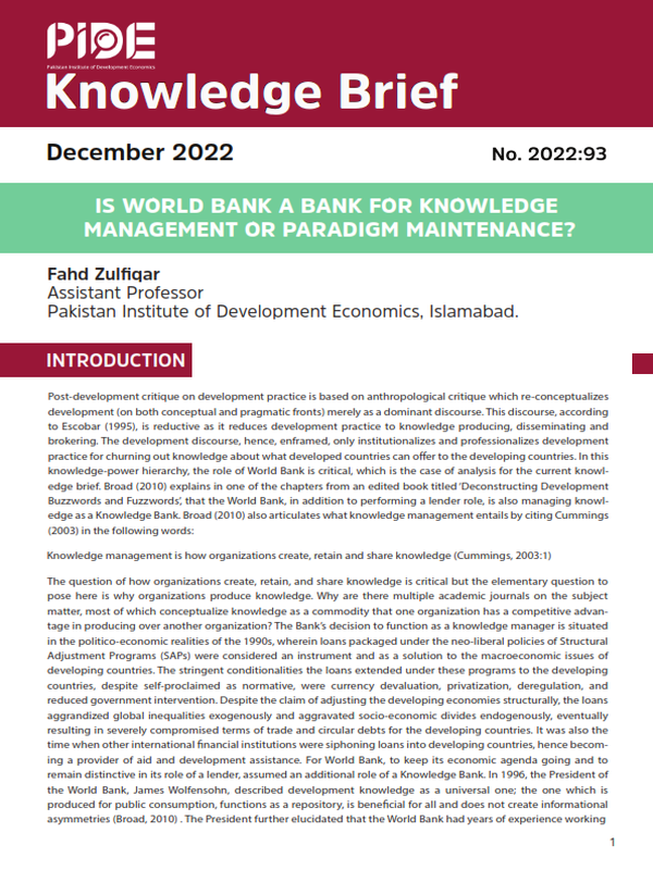 Is World Bank a Bank for Knowledge Management or Paradigm Maintenance?