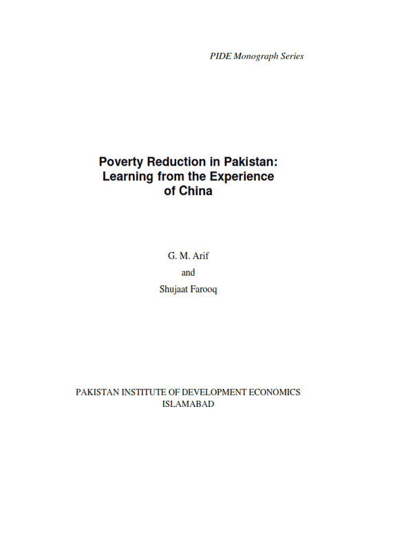 Poverty Reduction In Pakistan: Learning From The Experience Of China