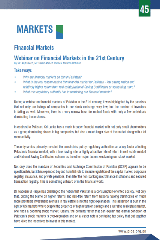 Webinar on Financial Markets in the 21st Century