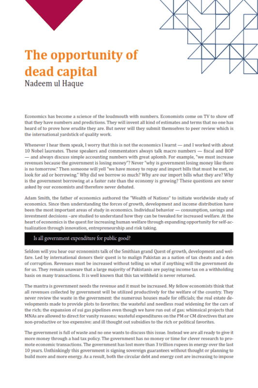 The opportunity of dead capital