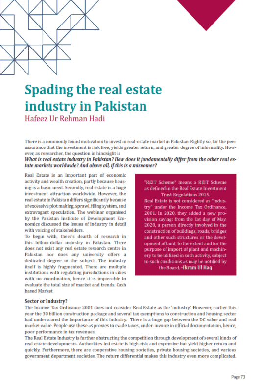 Spading the real estate industry in Pakistan