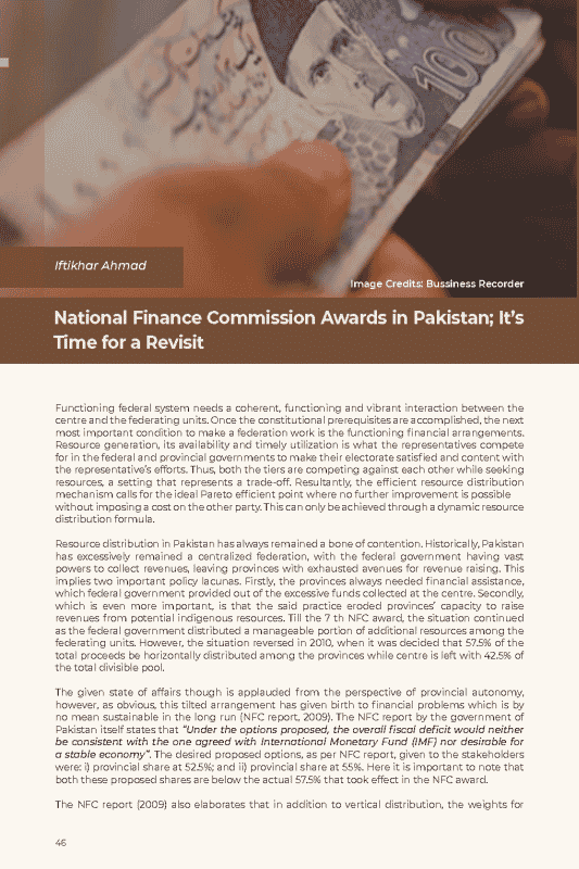 National Finance Commission Awards in Pakistan; It’s Time for a Revisit