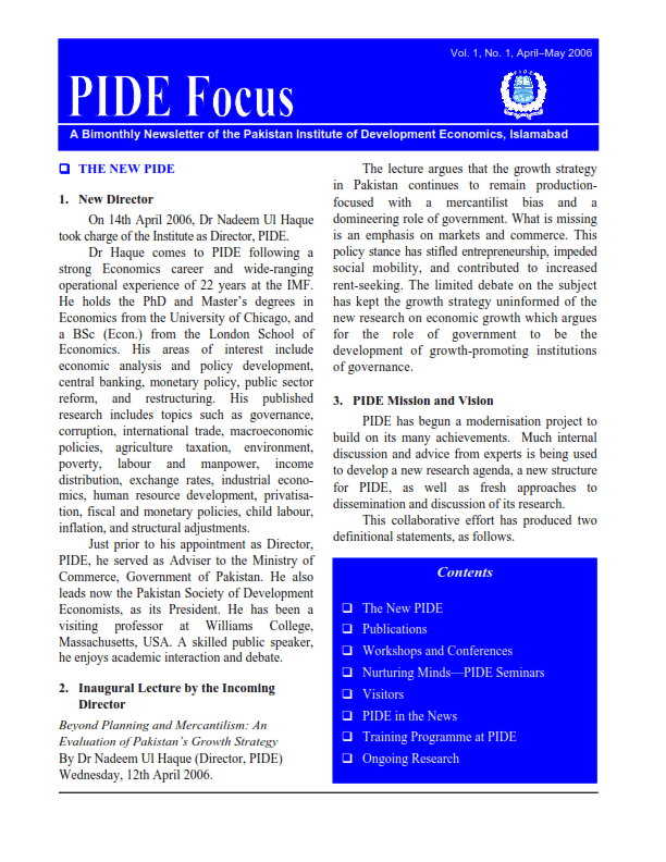 PIDE Focus Vol. 1, No. 1, April-May 2006