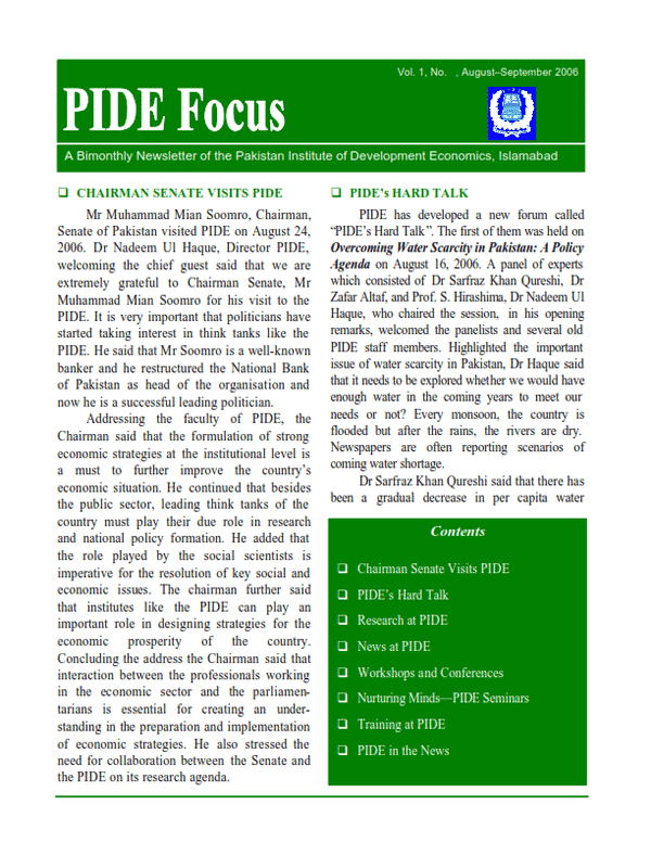 PIDE Focus Vol. 1, No. 3, August-September 2006