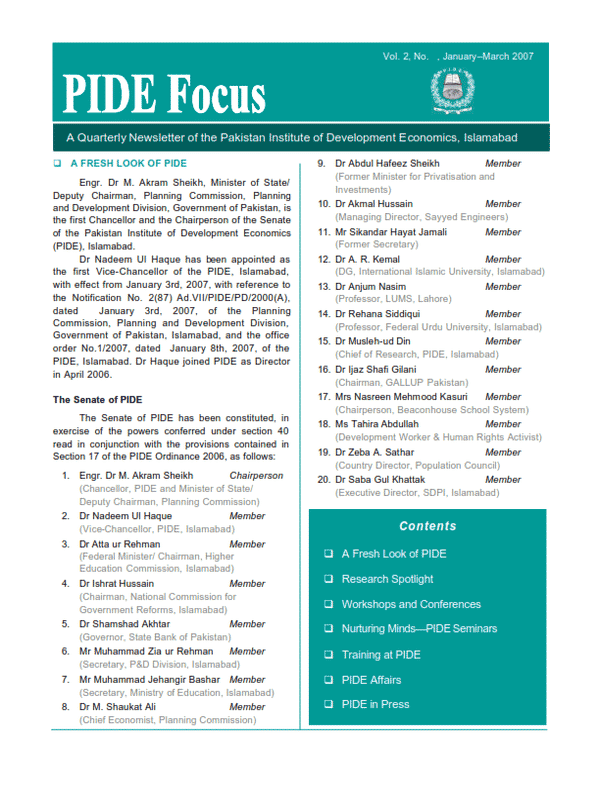 PIDE Focus Vol. 2, No. 1, January-March 2007