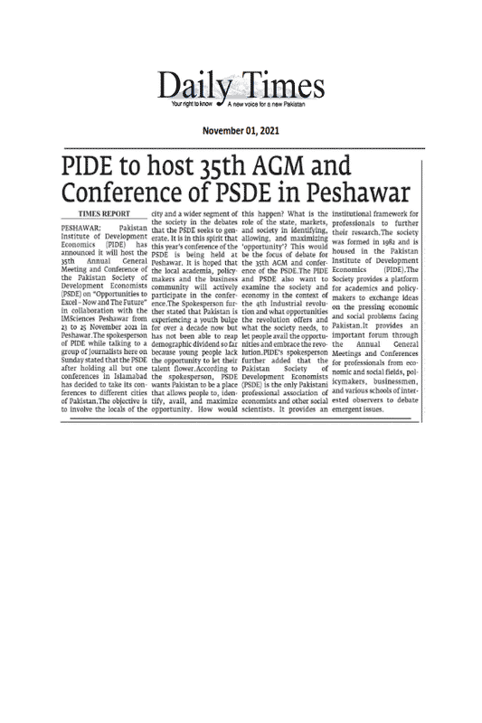 Pre-PSDE 35th AGM and Conference Media Coverage November 01, 2021
