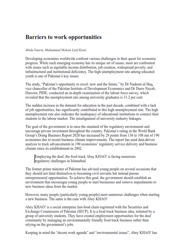 Barriers to work opportunities