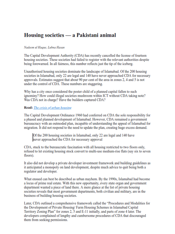 Housing societies — a Pakistani animal