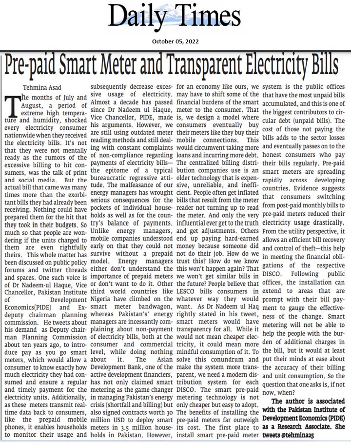 Pre-paid Smart Meter and Transparent Electricity Bills