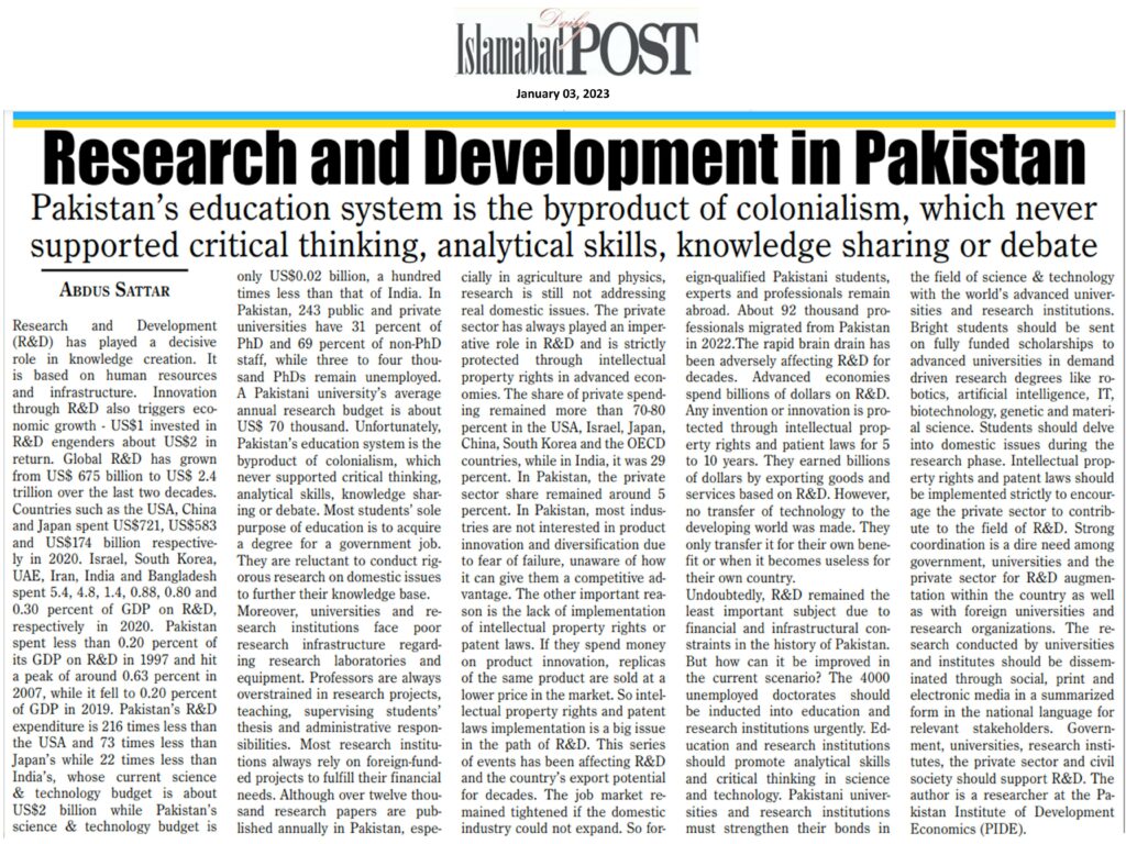 Research And Development In Pakistan