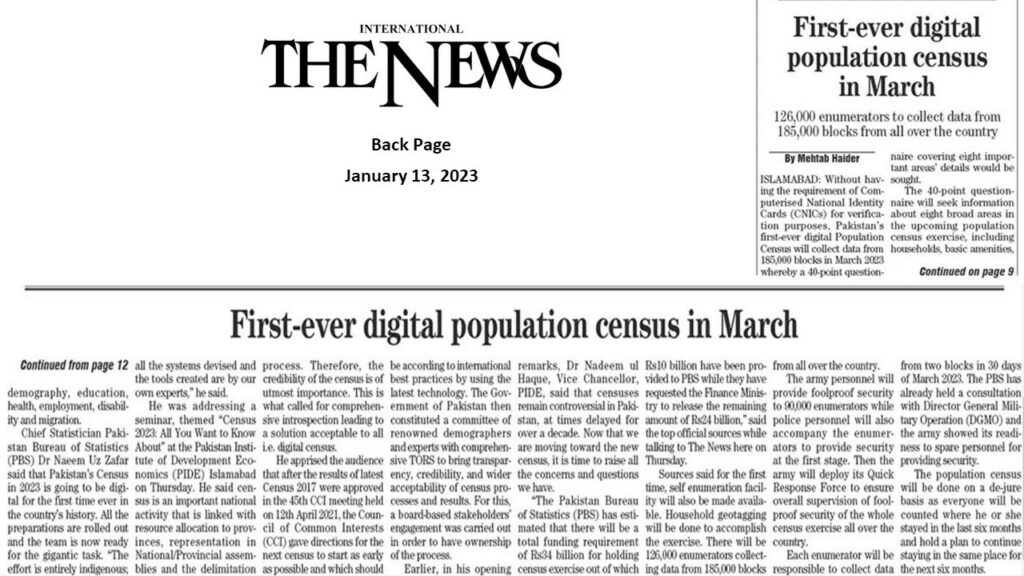 Media Coverage - PIDE Seminar on forthcoming Census