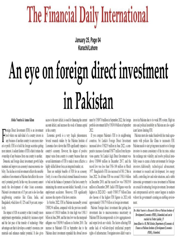 An eye on foreign direct investment in Pakistan
