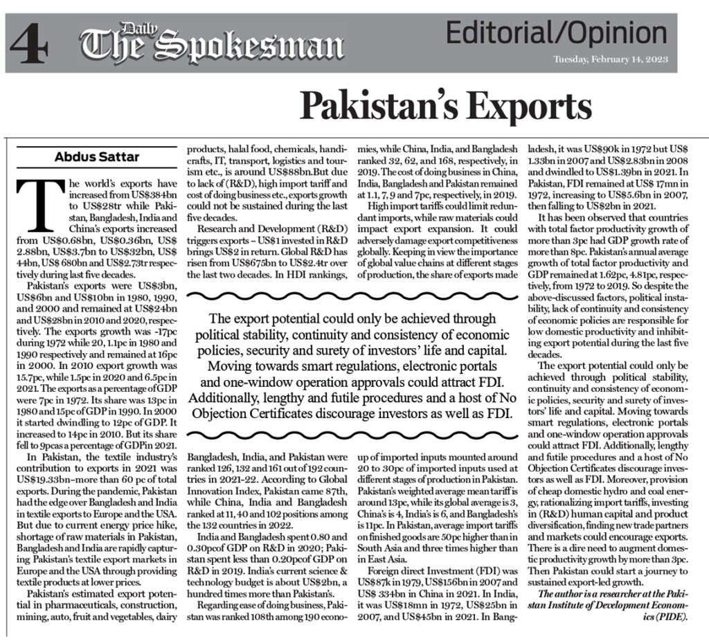 Pakistan's Exports