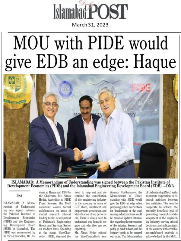 Media Coverage of PIDE’s MoU with EDP