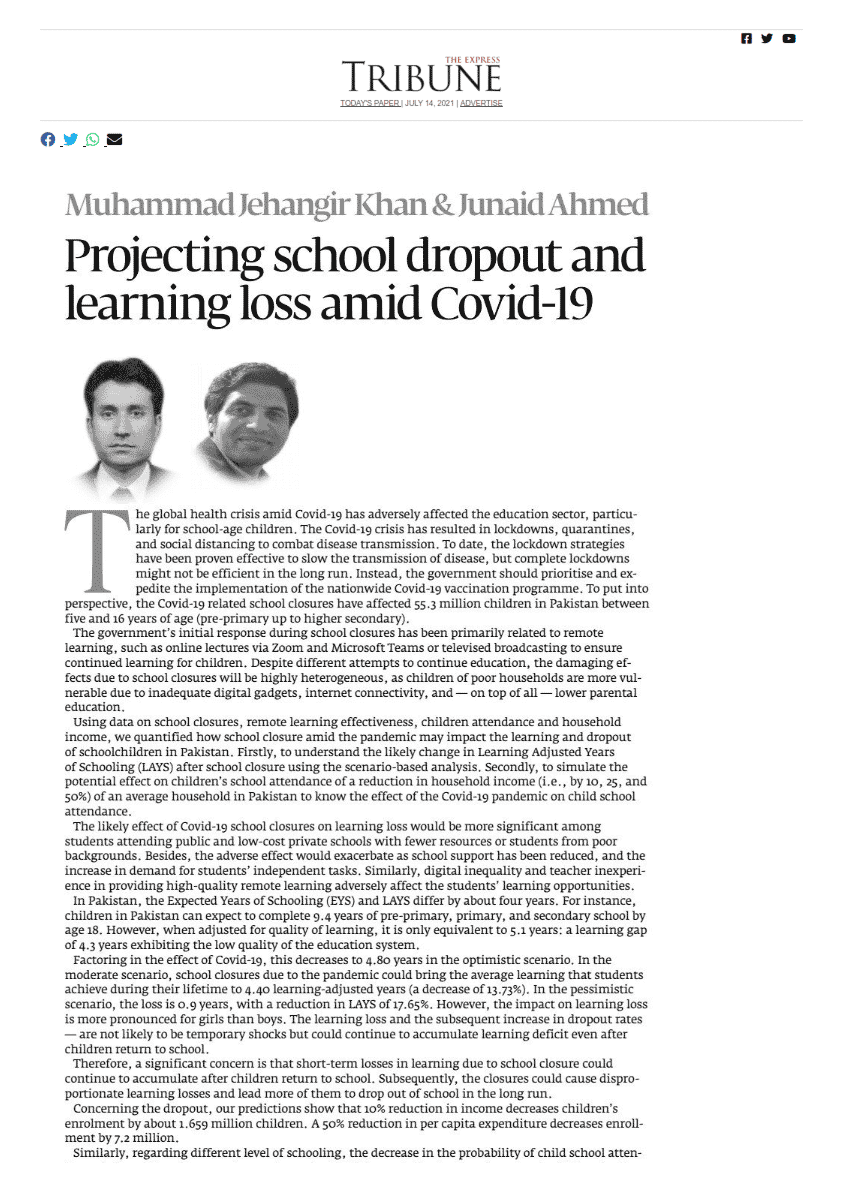 Projecting school dropout and learning loss amid Covid-19 