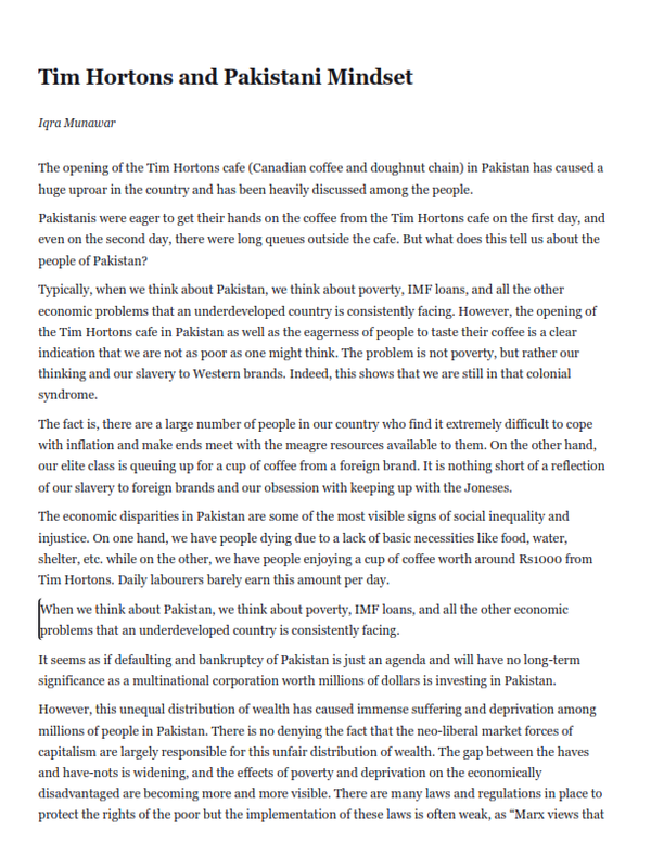Tim Hortons and Pakistani Mindset