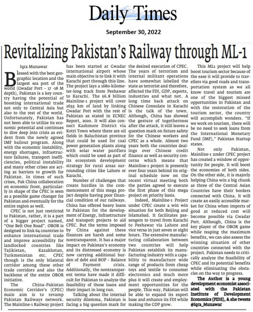 Revitalizing Pakistan’s Railway through ML-1