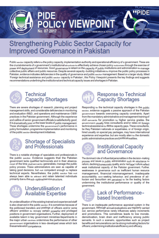 Strengthening Public Sector Capacity For Improved Governance In Pakistan