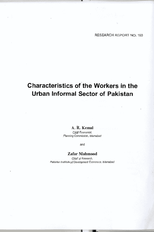 Characteristics of the Workers in the Urban Informal Sector of Pakistan