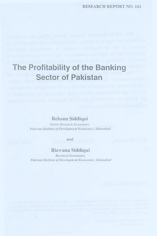 The Profitability of the Banking Sector of Pakistan