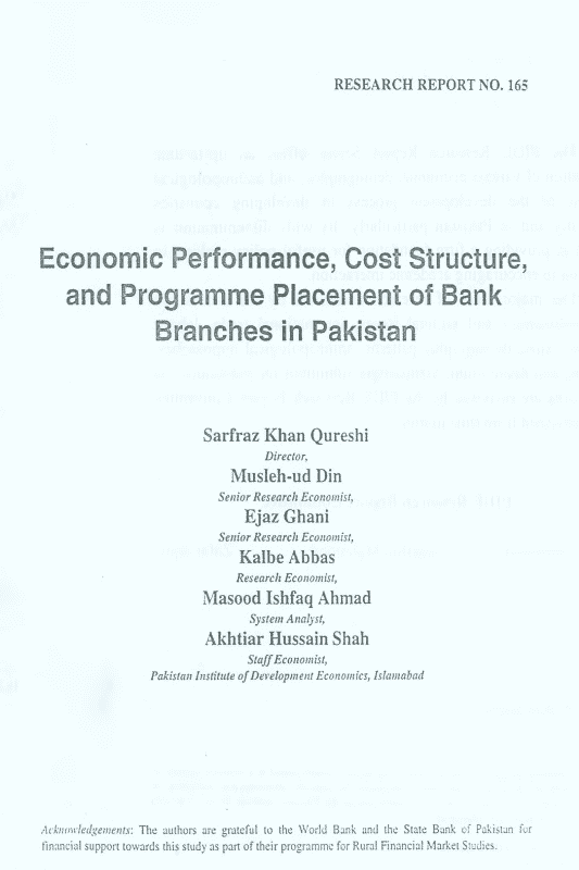 Economic Performance, Cost Structure, and Programme Placement of Bank Branches in Pakistan
