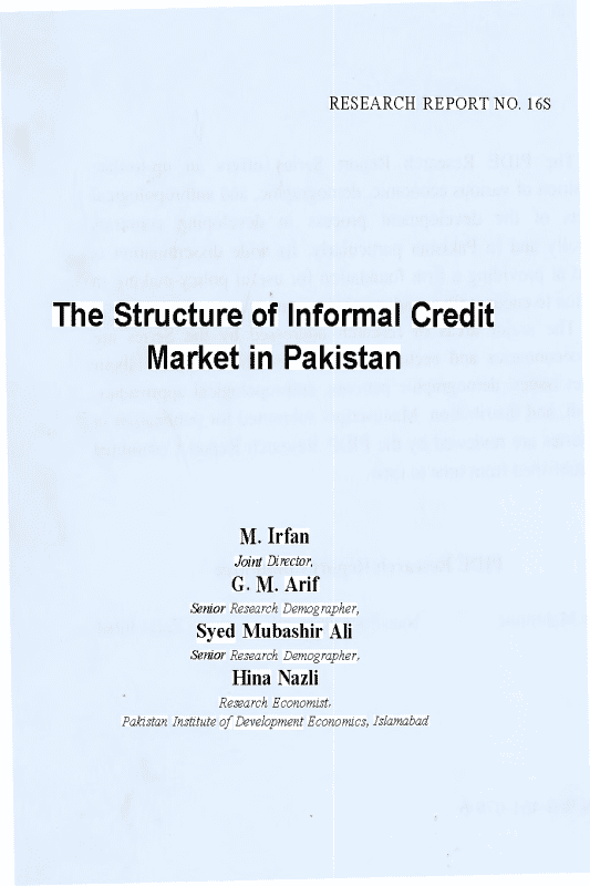 The Structure of Informal Credit Market in Pakistan