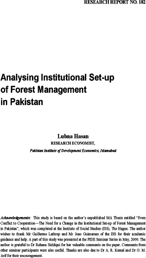 Analysing Institutional Set-up of Forest Management in Pakistan