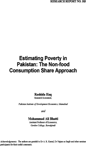 Estimating Poverty in Pakistan: The Non-food Consumption Share Approach