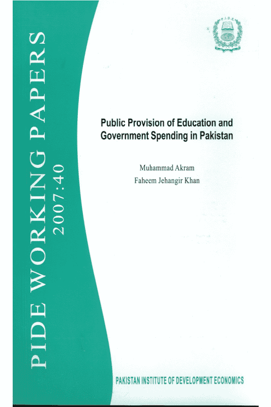 Public Provision of Education and Government Spending in Pakistan 