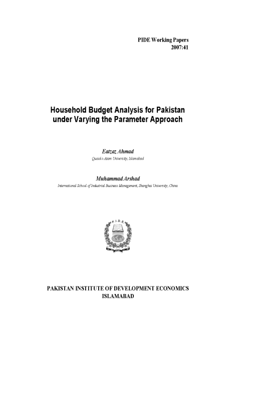 Household Budget Analysis for Pakistan under Varying the Parameter Approach