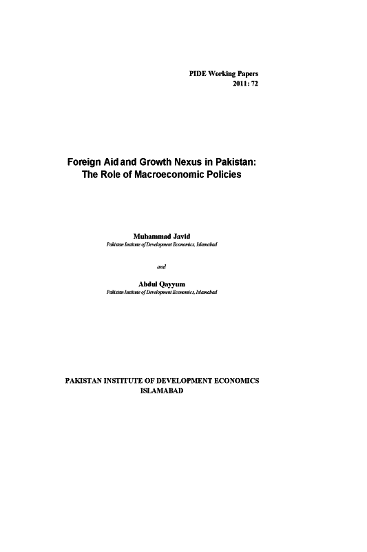 Foreign Aid and Growth Nexus in Pakistan: The Role of Macroeconomic Policies 