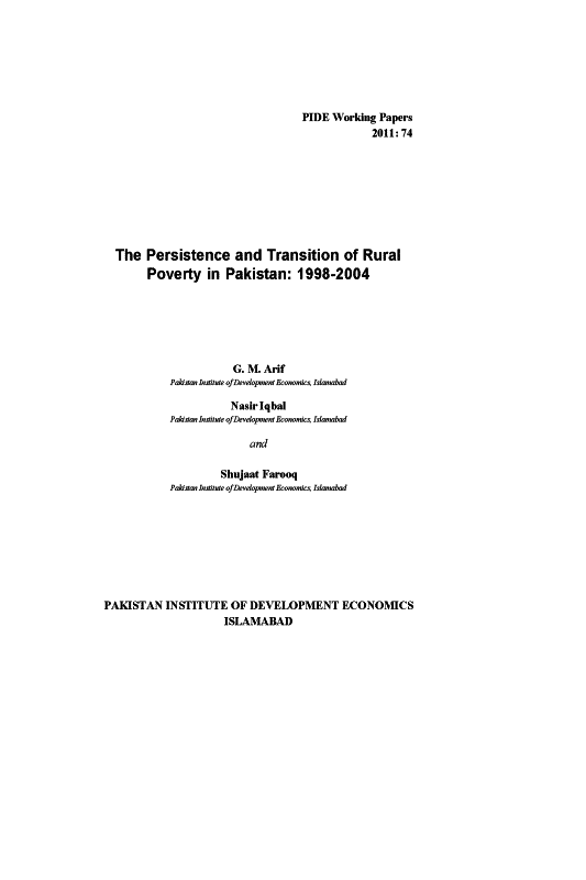 The Persistence and Transition of Rural Poverty in Pakistan: 1998-2004 