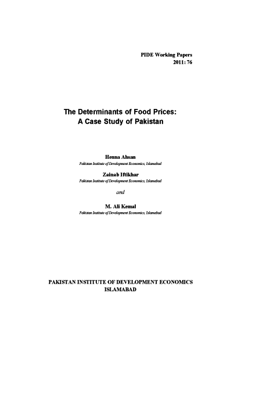 The Determinants of Food Prices: A Case Study of Pakistan