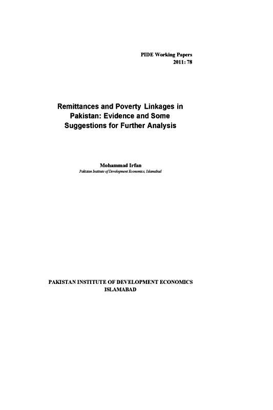 Remittances and Poverty Linkages in Pakistan: Evidence and Some Suggestions for Further Analysis 