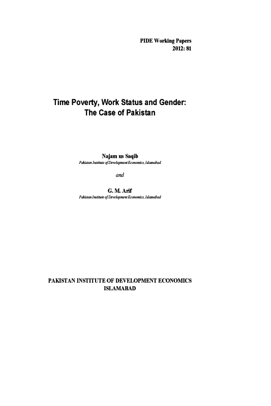 Time Poverty, Work Status and Gender: The Case of Pakistan