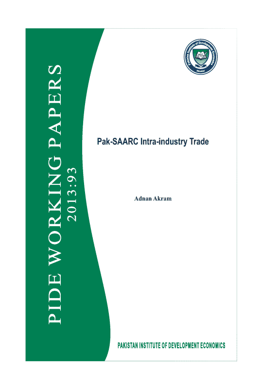 Pak-SAARC Intra-industry Trade 
