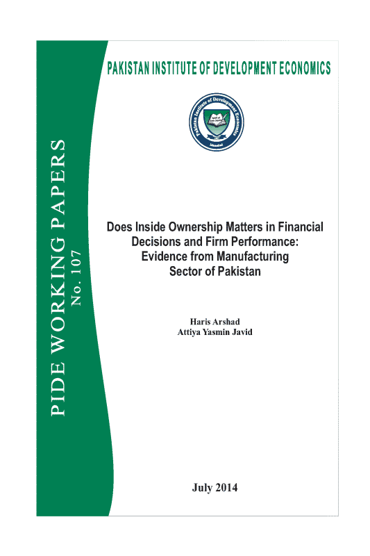 Does Inside Ownership Matters in Financial Decisions and Firm Performance: Evidence from Manufacturing Sector of Pakistan